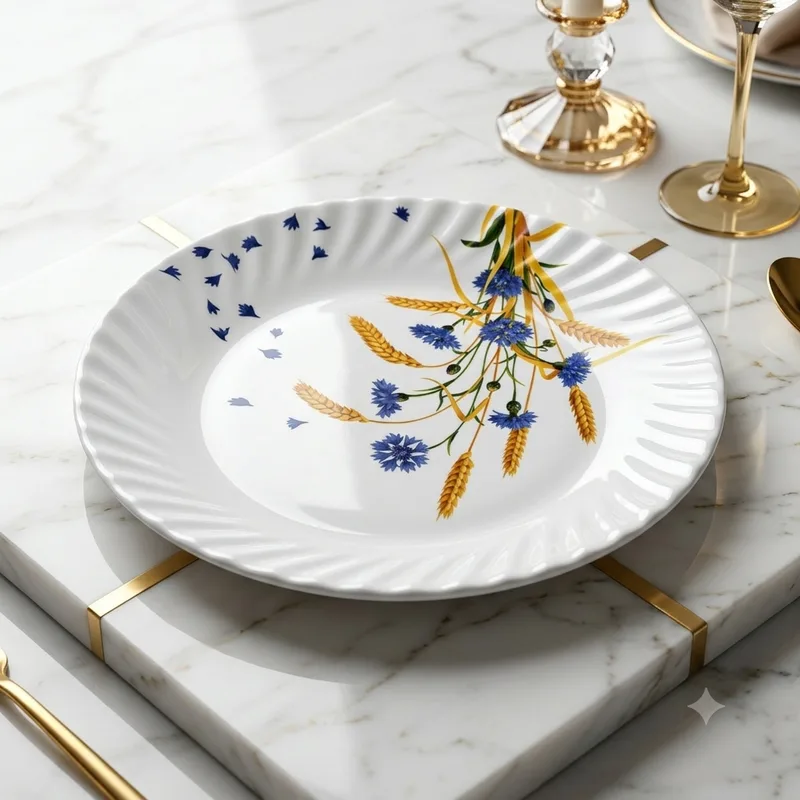 dhan print half white plate